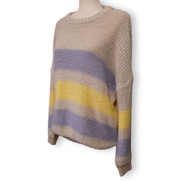 Easel Oversized Sweater Size Small Soft Knit Pullover Crew Neck Pastel Stripes - Picture 2 of 12